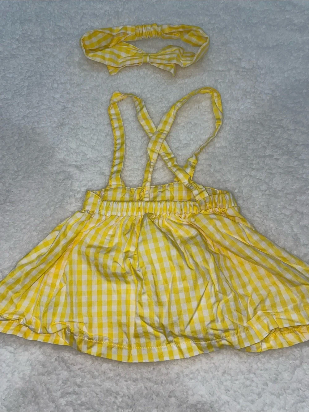 Disney Baby Yellow Gingham Suspender Skirt with Headband